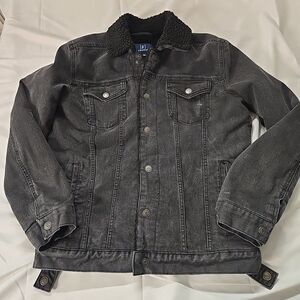 Black Denim Jacket Women M Sherpa Wool George Western Gorpcore Streetwear